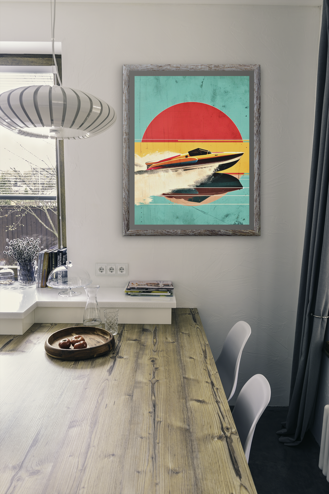 Abstract Speed Boat Sunset Scene Wall Art