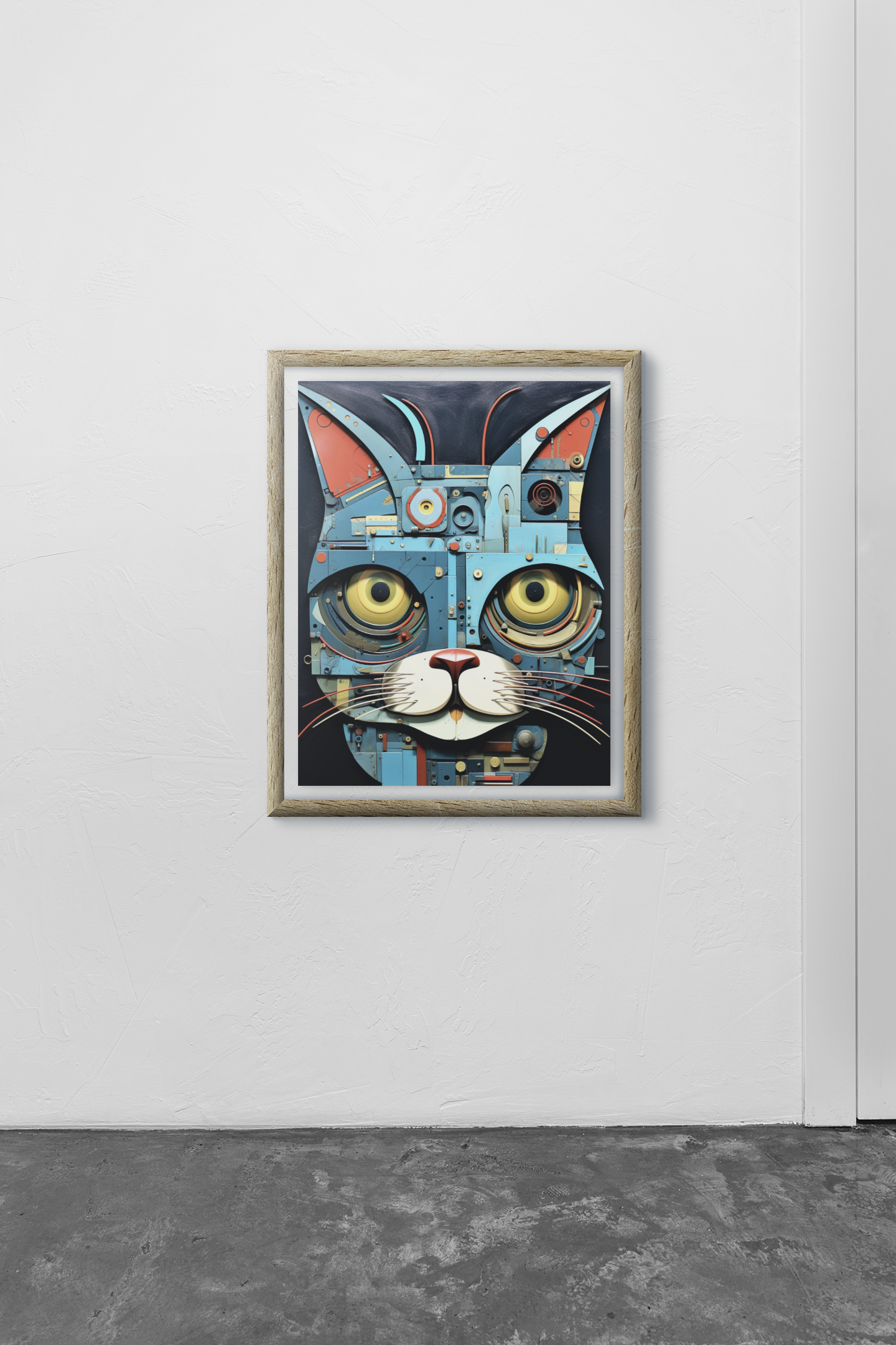 Blue Mechanical Cat Wall Art Design