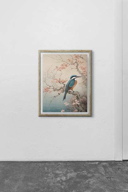 Japanese Style Sakura Tranquility Kingfisher Wall Art