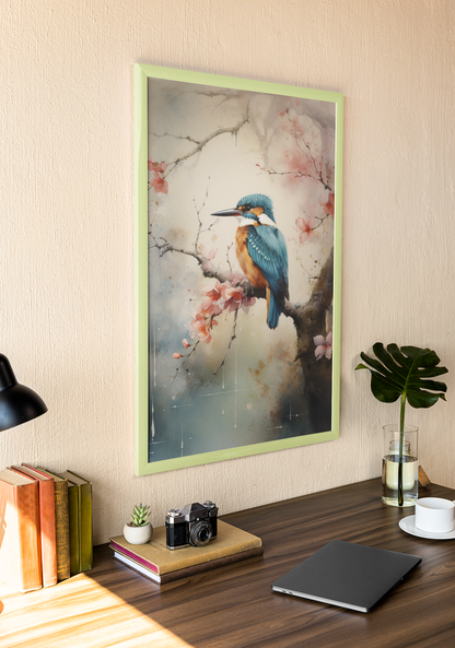 Japanese Style Rainy Day Kingfisher Wall Art