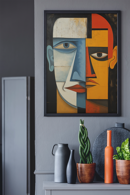 Two Half Man Faces Abstract Wall Decor