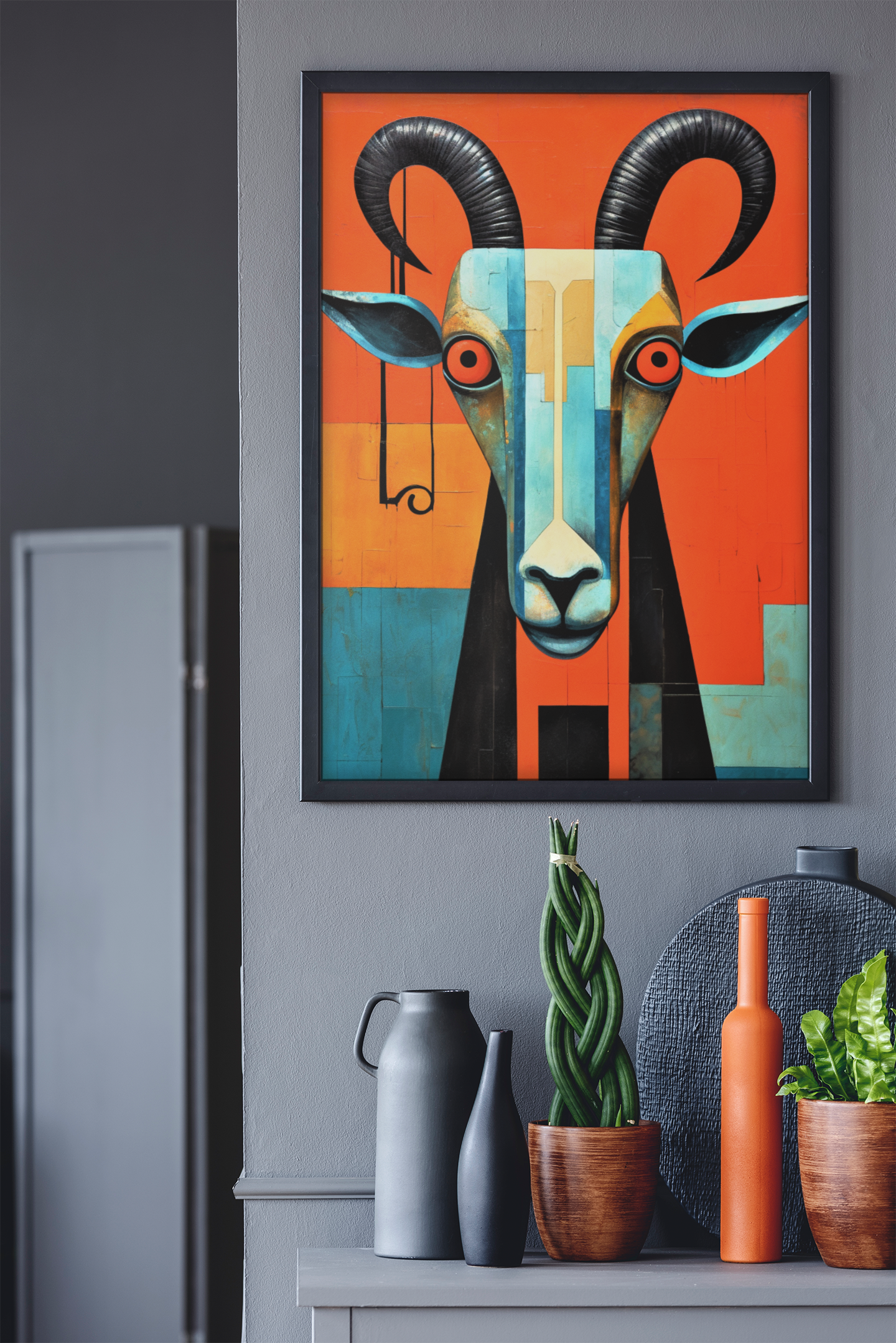 Red Eyed Abstract Goat Wall Art