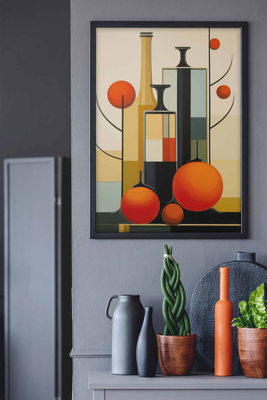 ABSTRACT BOTTLES &amp; ORANGES KITCHEN WALL ART