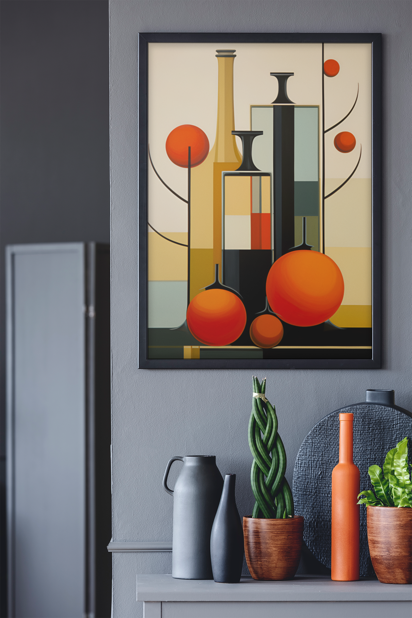 ABSTRACT BOTTLES &amp; ORANGES KITCHEN WALL ART