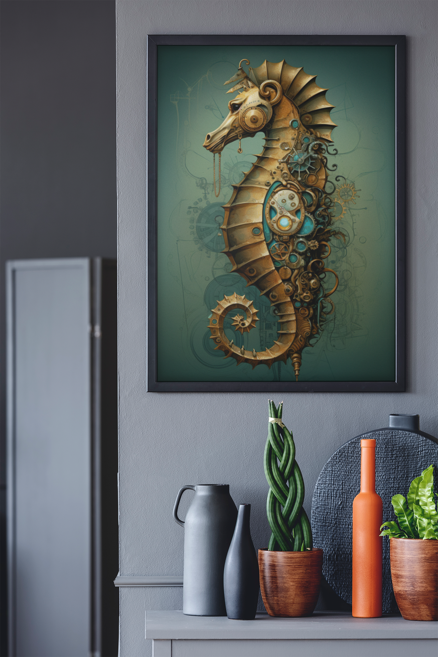 Steam Punk Style Sea Horse Wall Art