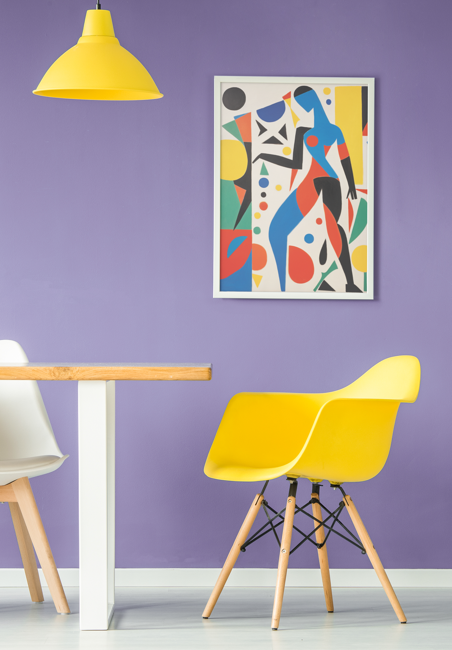 Abstract Woman Figure in Bright Geometric Shapes Wall Art Design