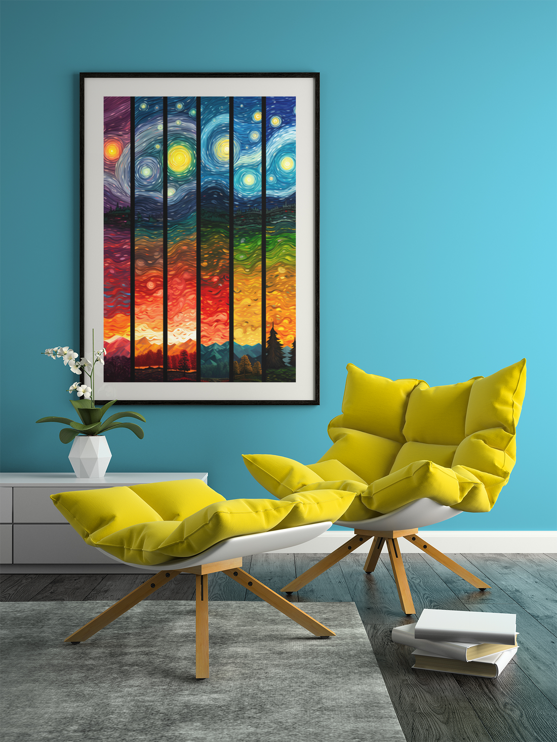 Color Spectrum Starry Night Wall Art Design