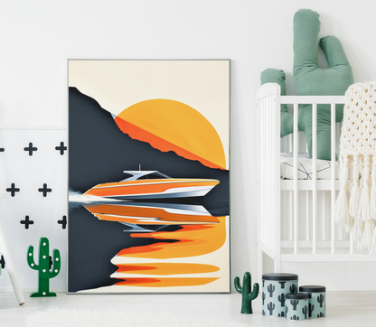 Speed Boat Sunset Wall Art