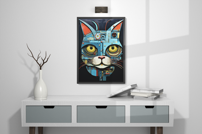 Blue Mechanical Cat Wall Art Design