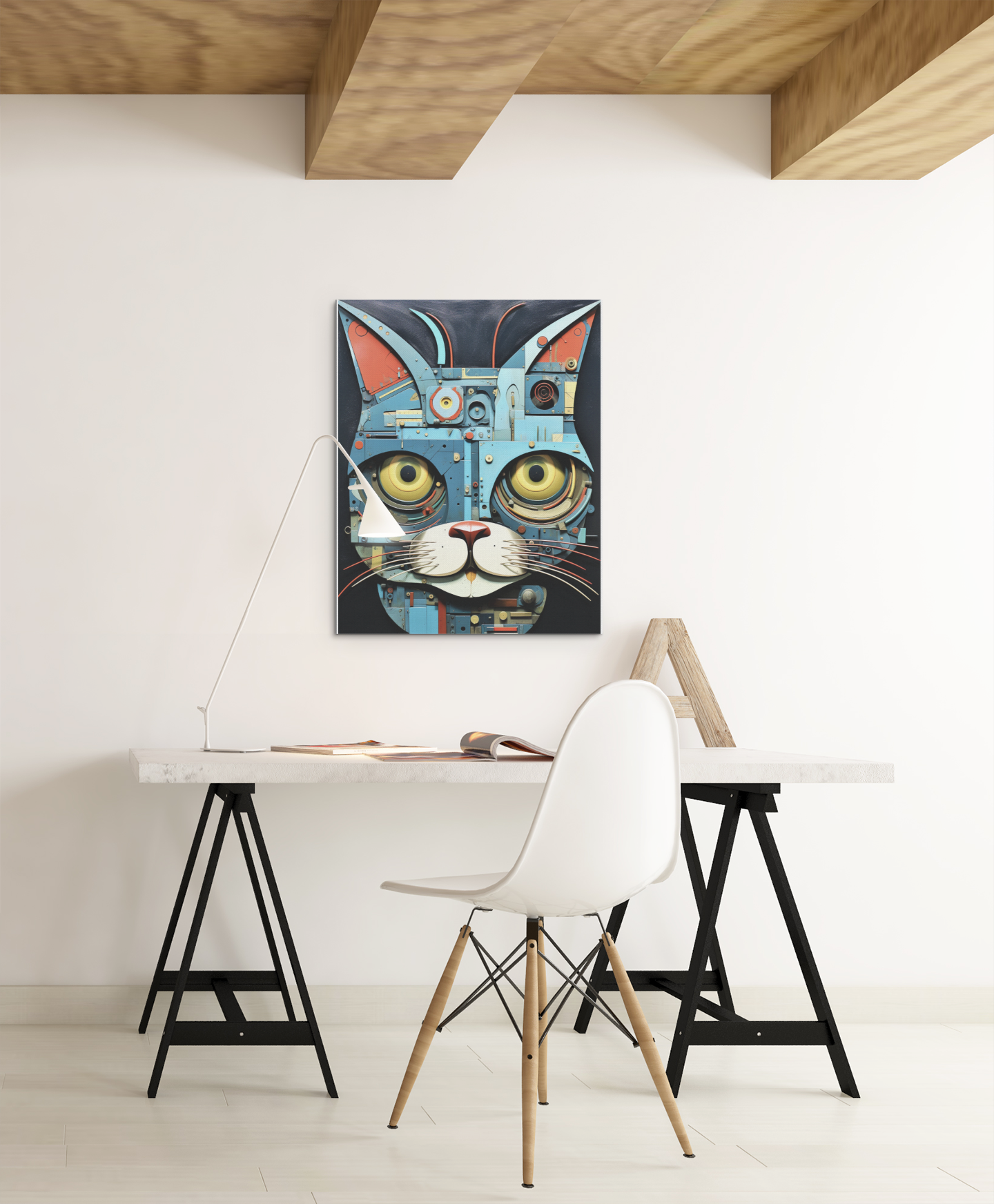 Blue Mechanical Cat Wall Art Design