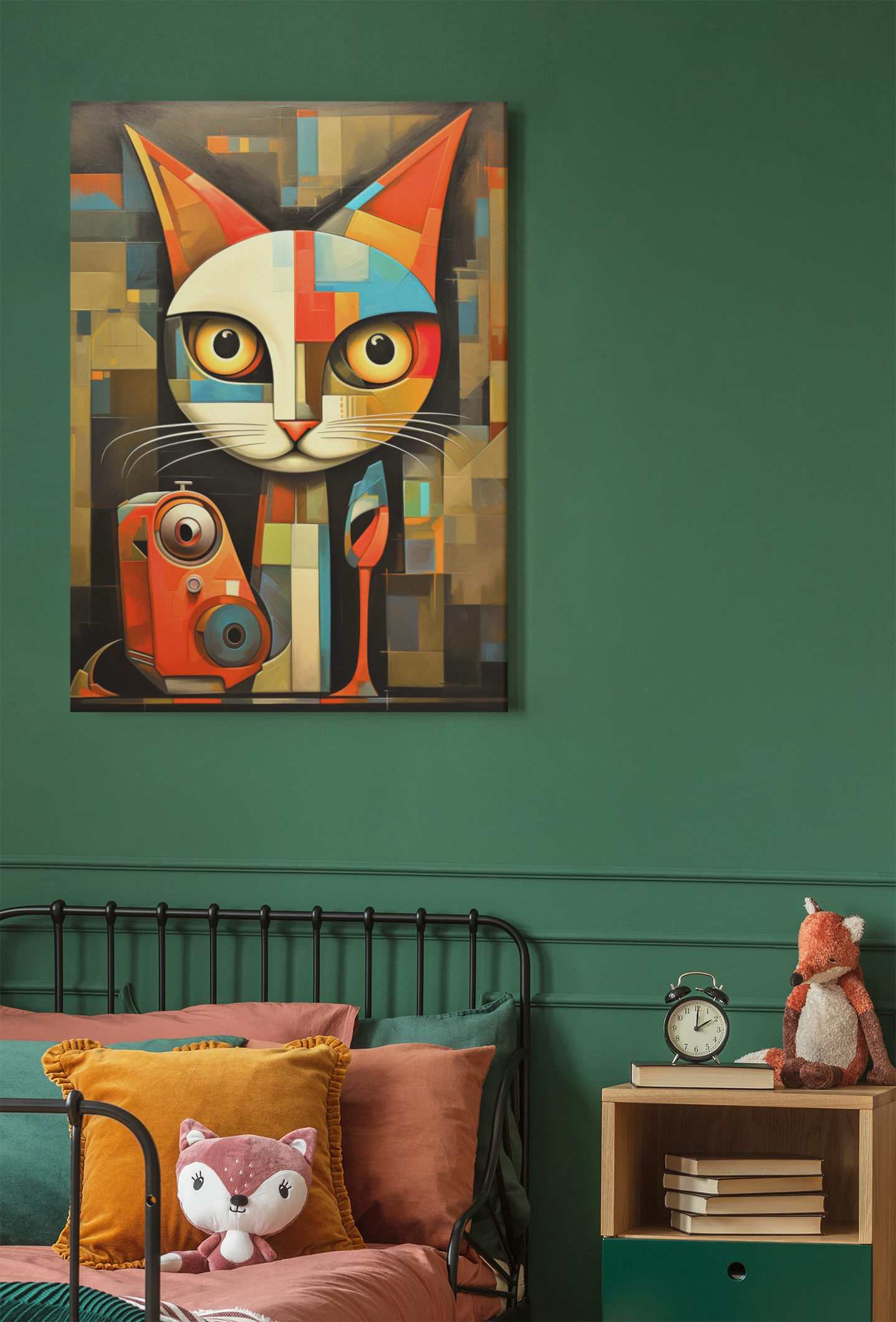 Abstract Cat With Geometrical Pattern Wall Art Design