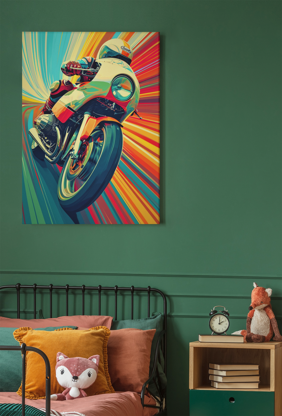 Flat Twin Racing Motorcycle Colorful Wall Art