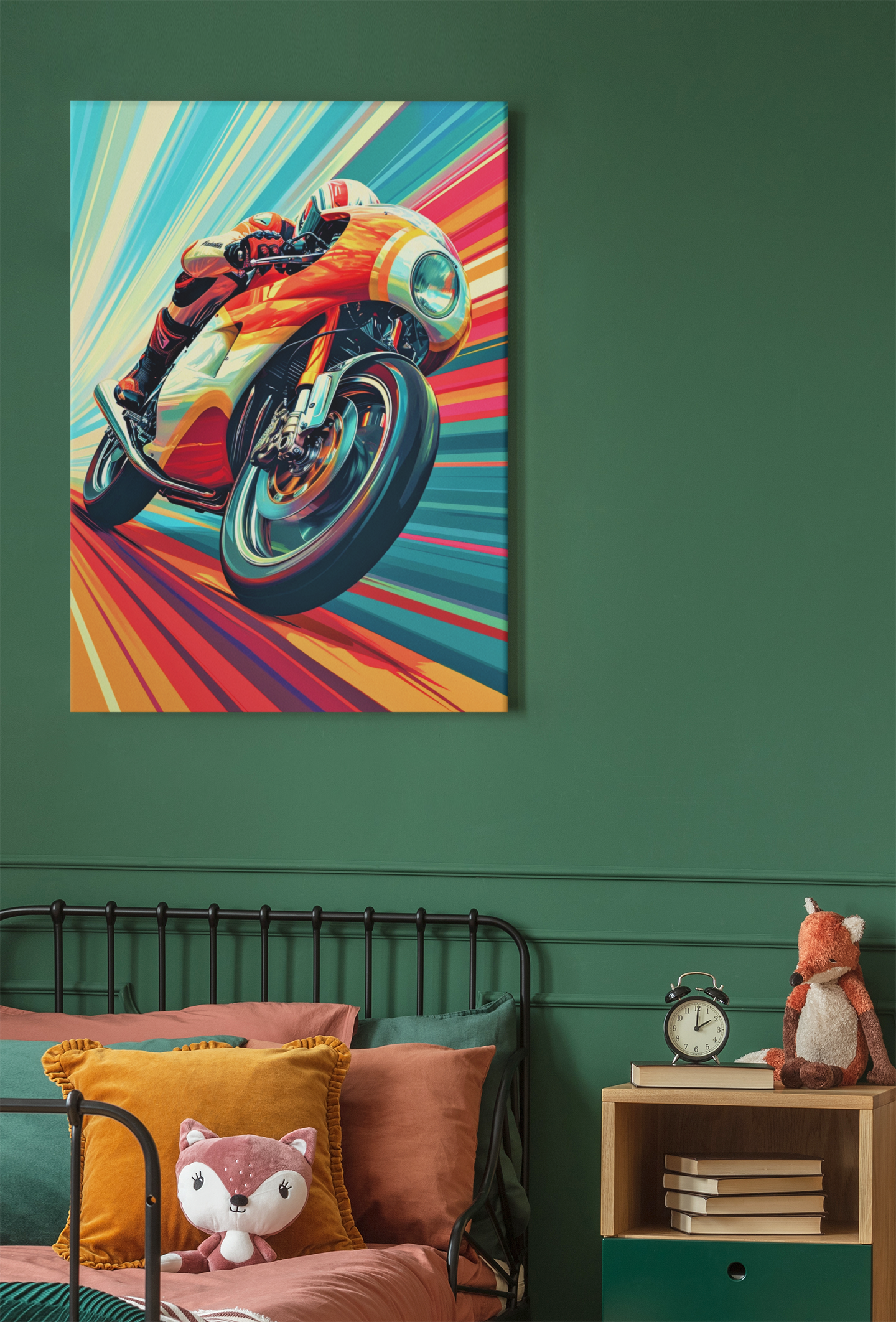 Inline Four Racing Motorcycle Colorful Wall Art