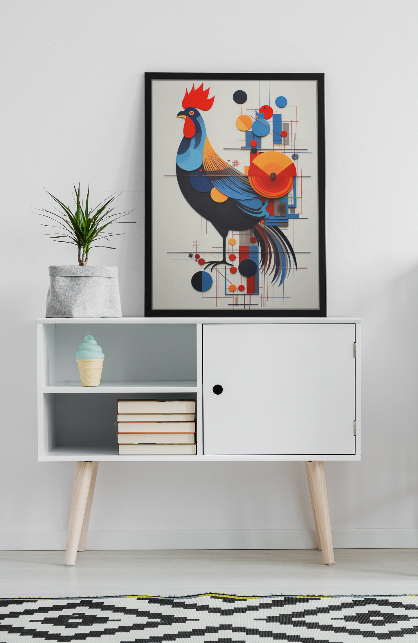 Bauhaus Style Abstract Rooster Wall Art