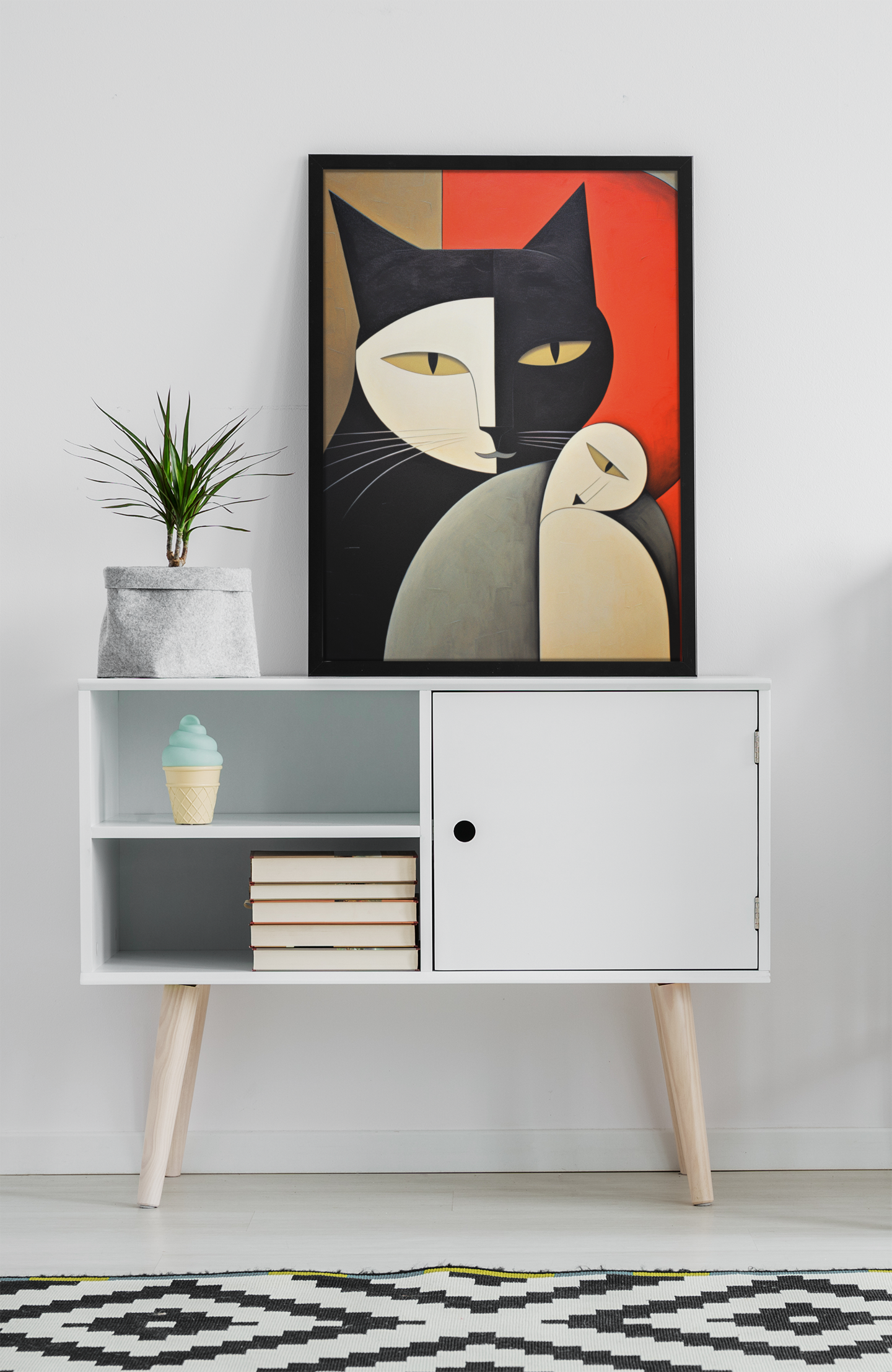 Black and White Cat With A Cyclop Wall Art Design