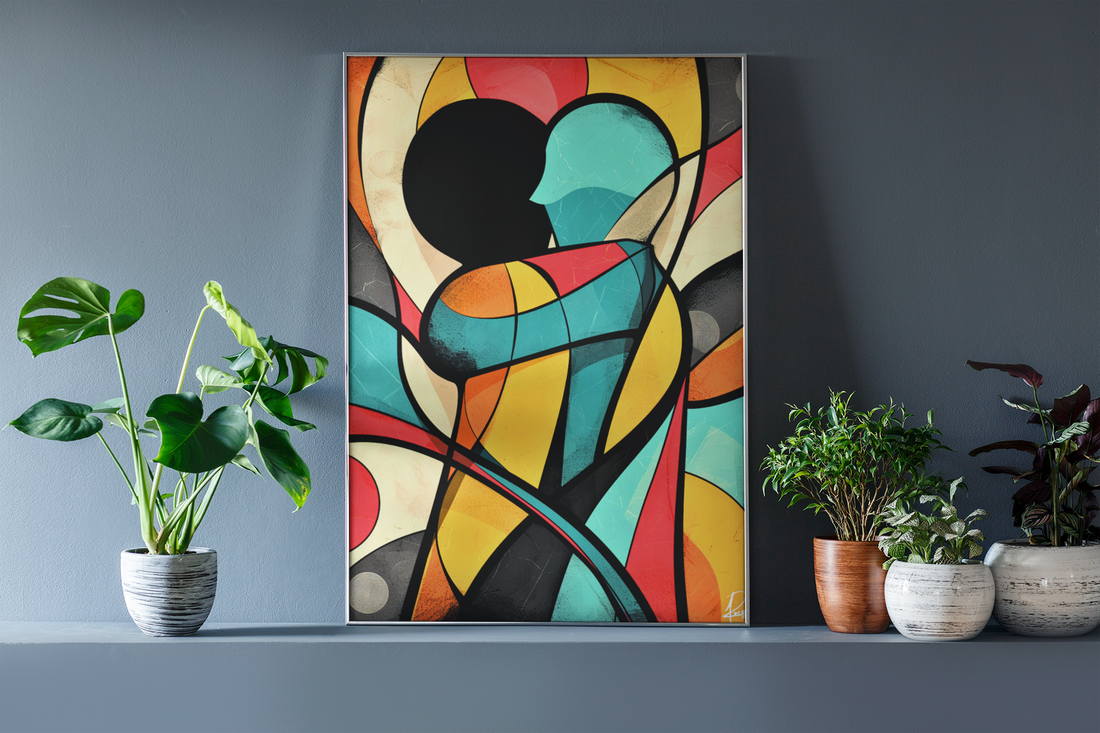 Abstract Loving Kiss Colorful Vitrage Wall Art