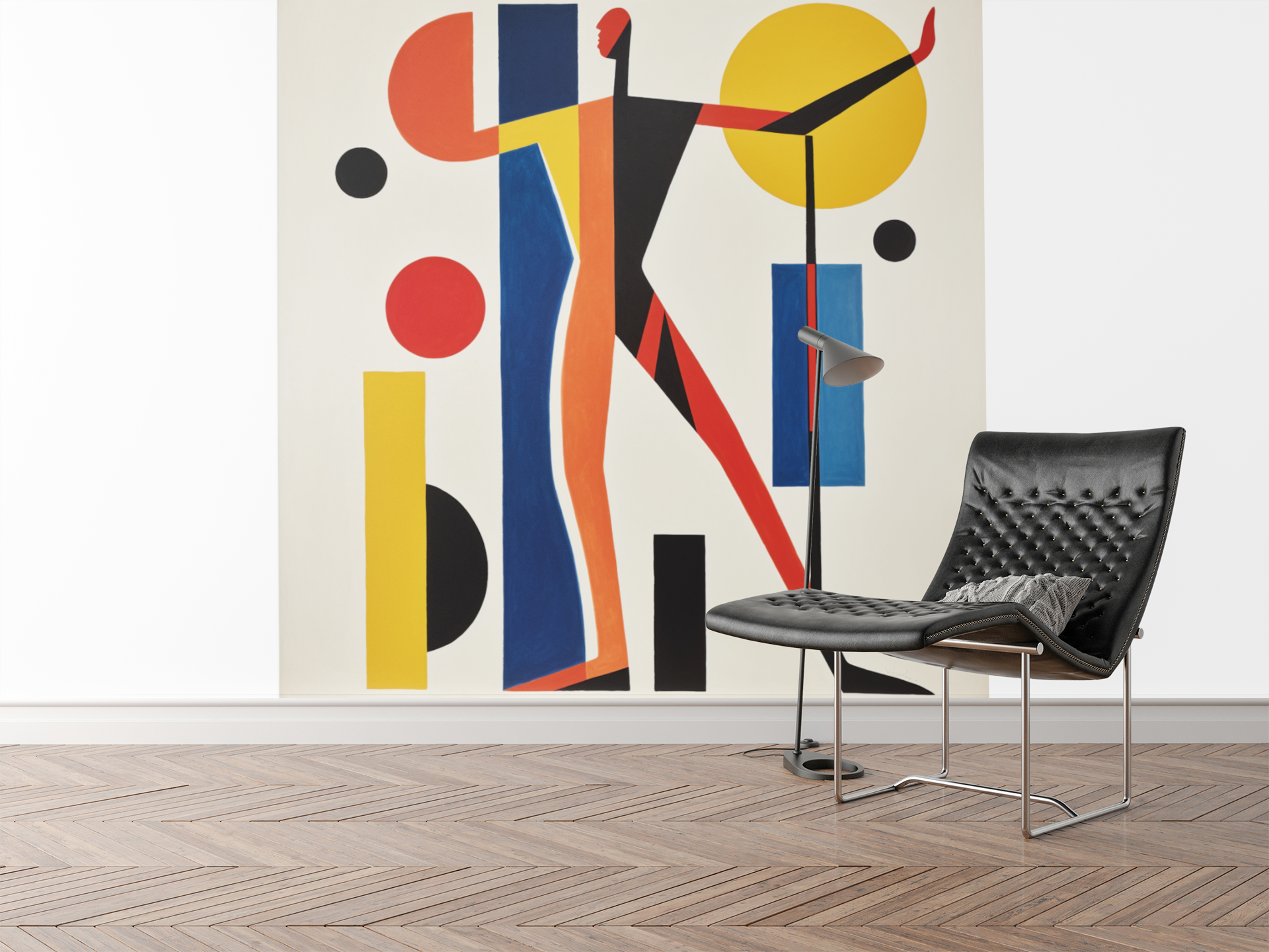 Abstract Suprematism Style Man Posing Figure Wall Art Design