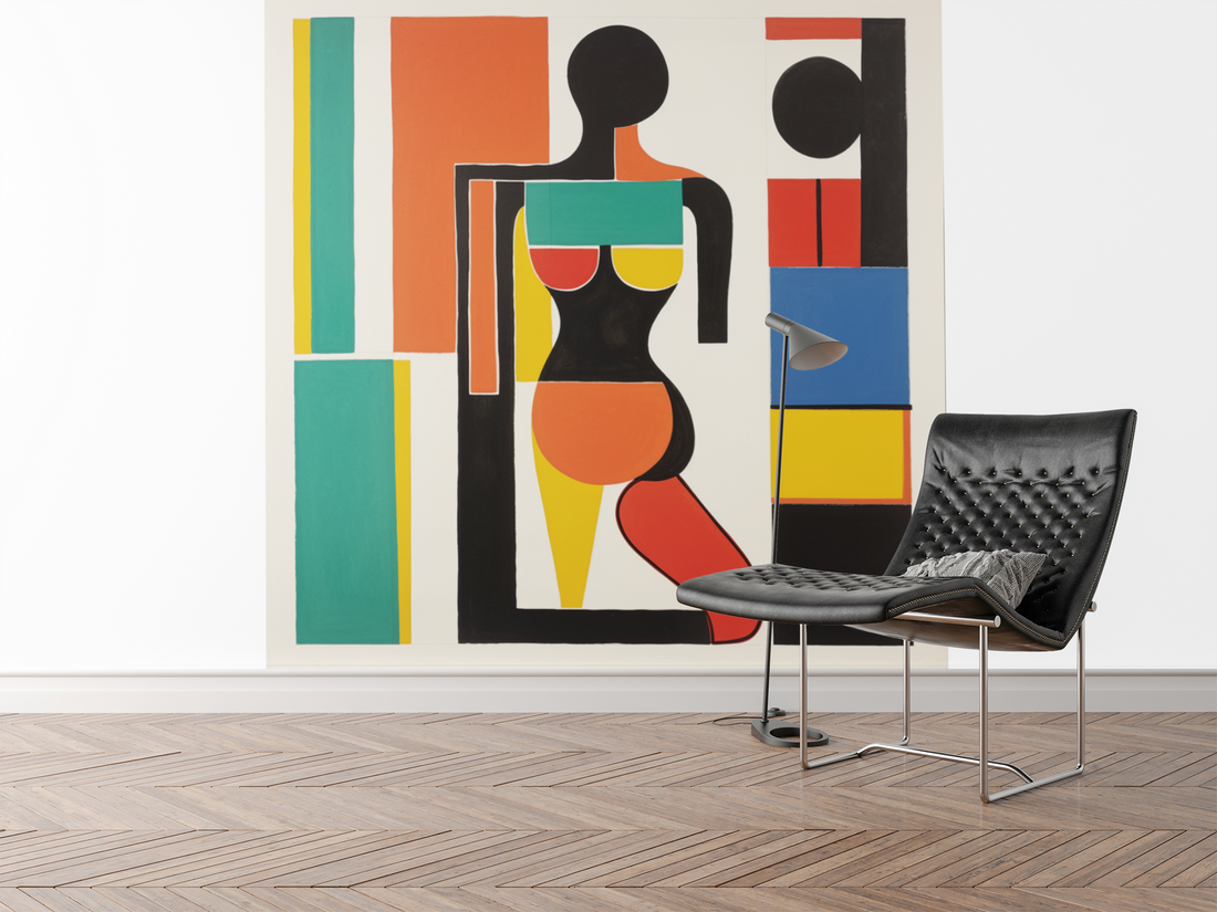 Abstract Bauhaus Style Woman Figure in Geometric Shapes Wall Art Design