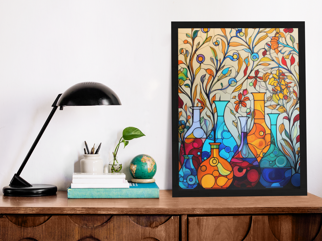 Stained Glass Floral Chemistry Lab Wall Art Design