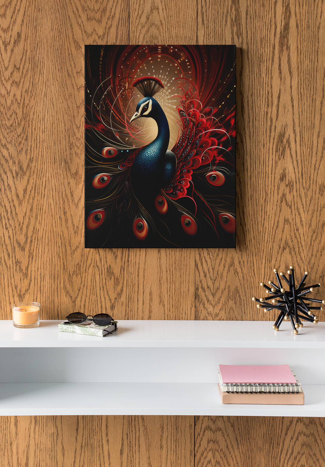 Red and Black Fantasy Peacock Wall Art