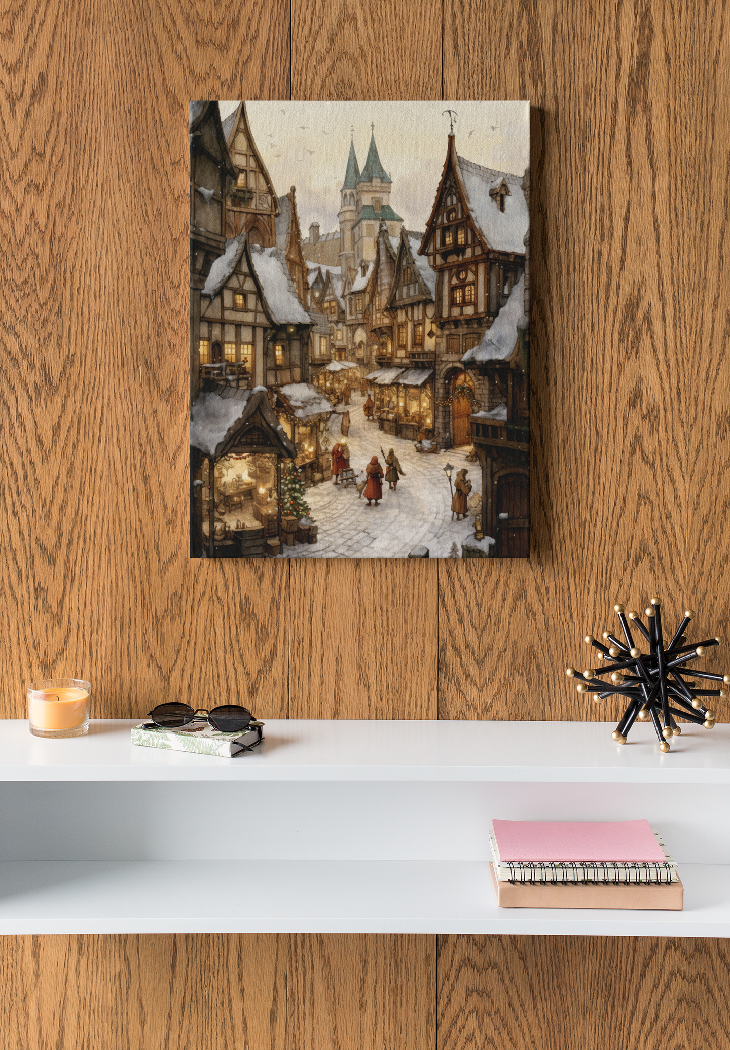 Dreamy Fairytale Christmas Town Wall Art Design